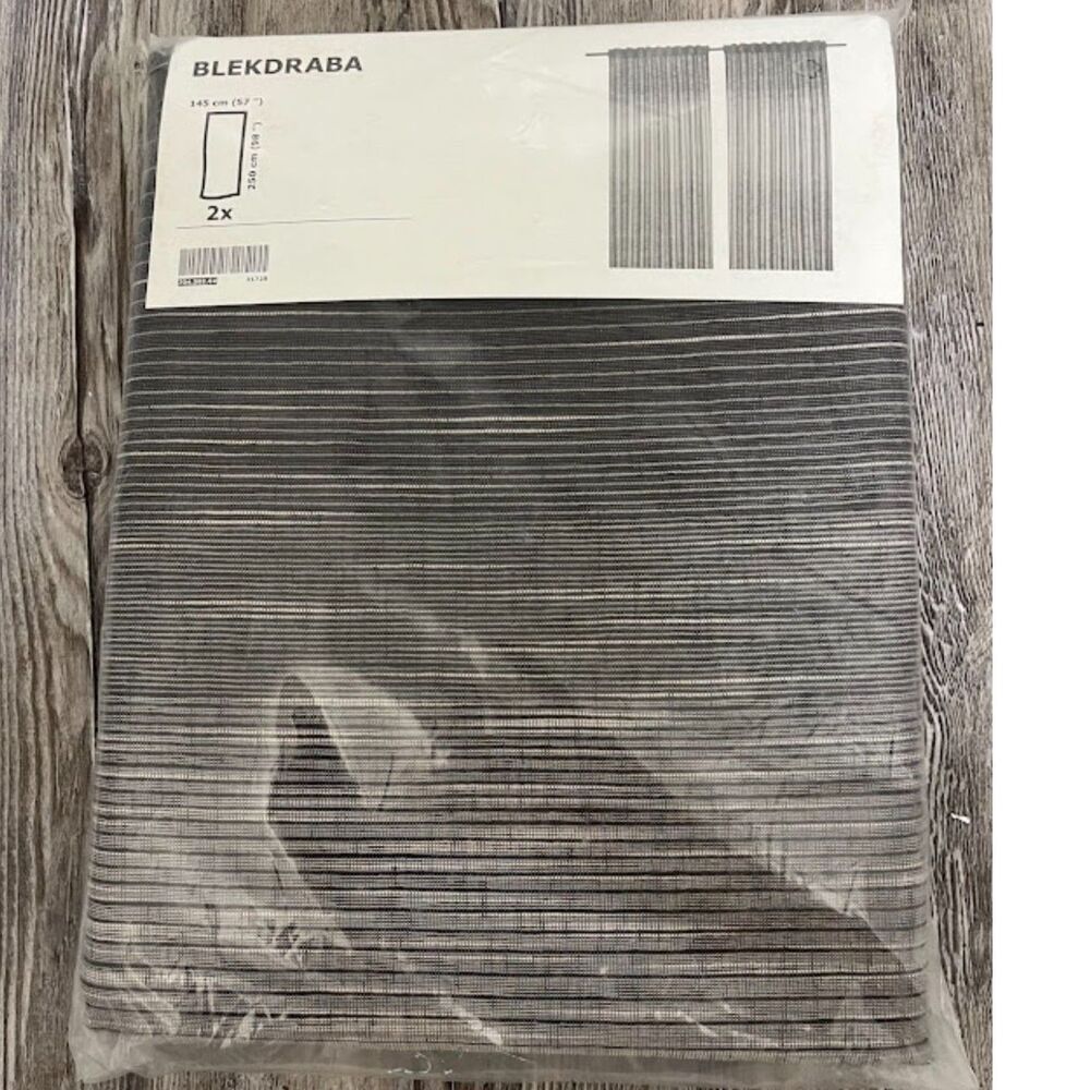 NIP IKEA 2 Window Curtain Panels Beige Gray Gradient Stripe 57x98 Modern Pair
